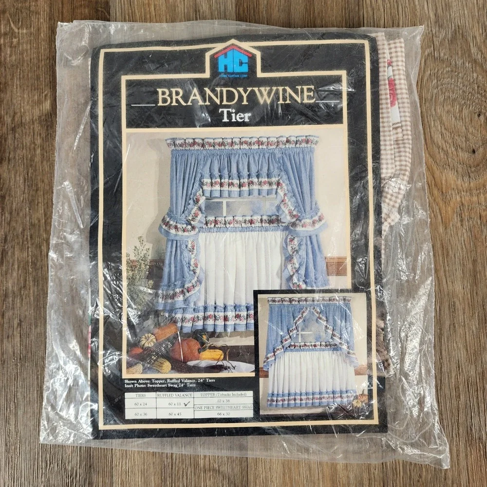 Vintage Home Curtain Corp Brandywine Ruffled Valance Tan Gingham Floral 60 x 11